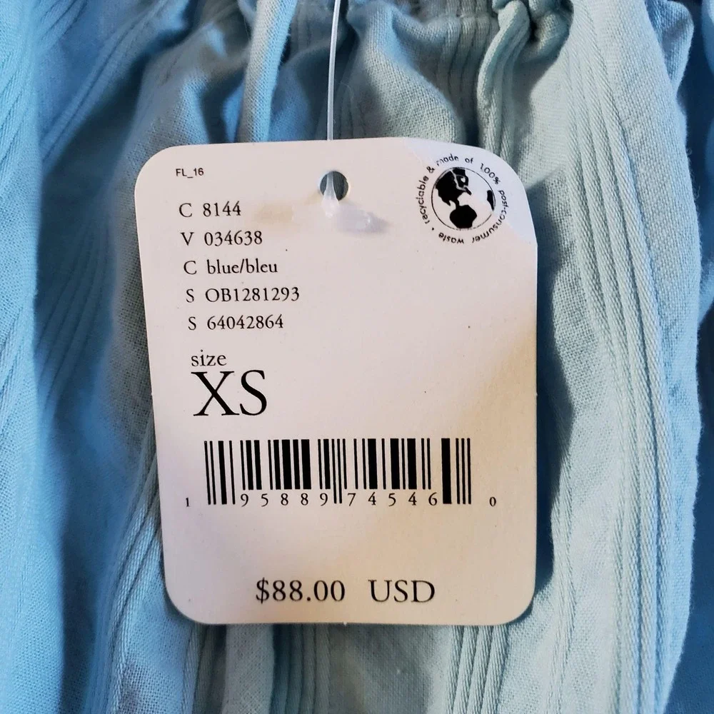 Free People Endless Summer Fine Lines Dress Womens XS Blue Long Sleeve Mini Boho